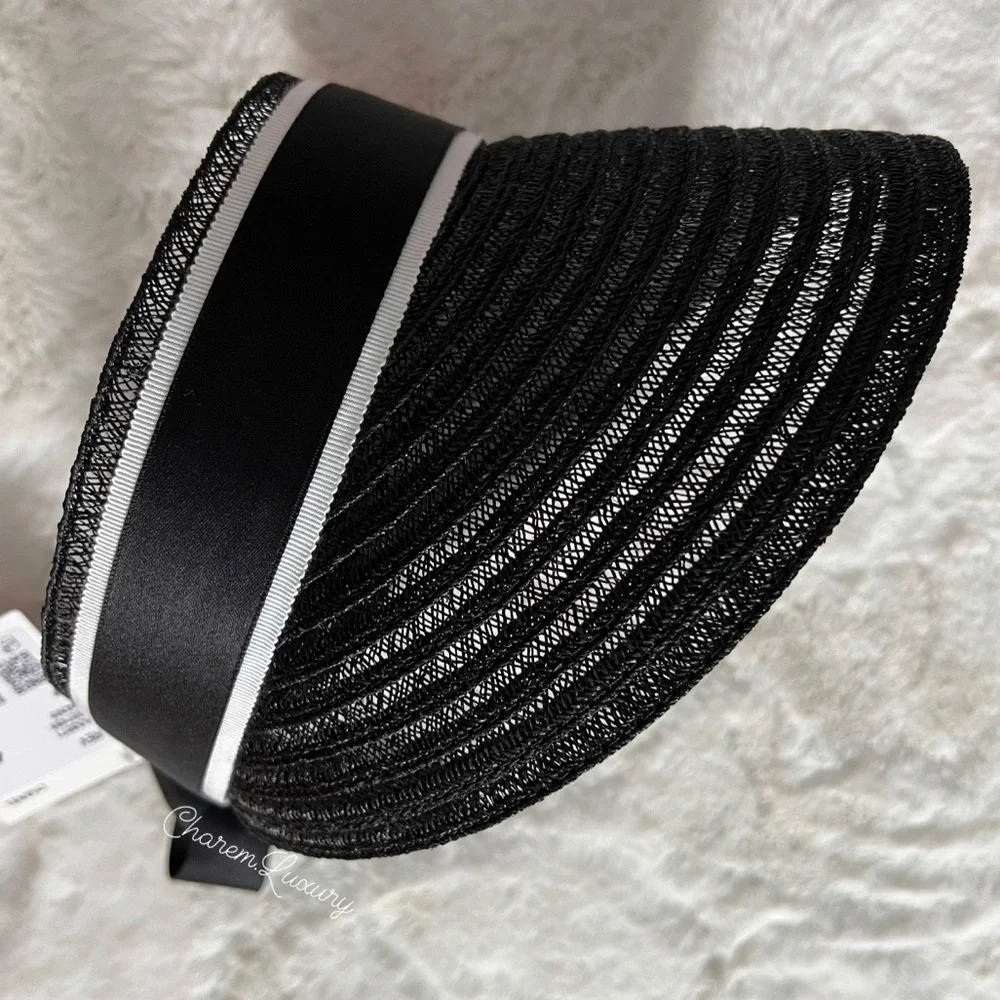 Brand NEW! 🖤 Chanel Sun Visor CC gold Logo 🖤 black white trim M Size Women Hat - Picture 3 of 8
